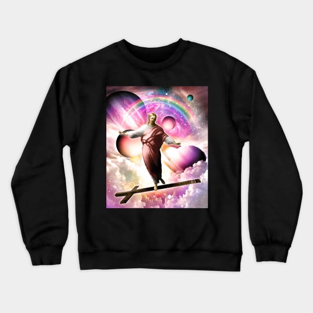 Jesus In Space Crewneck Sweatshirt by Random Galaxy